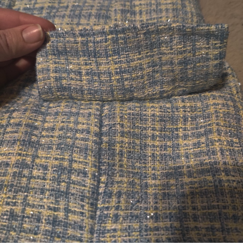 CIDER Lady Blue Pleated Mini Dress & Cropped Blazer Blue Tweed Set Black Trim S - Picture 10 of 14
